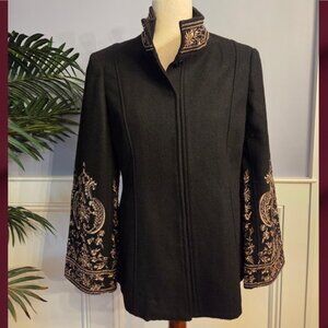Chicos Embellished Wool Blend Jacket With Embellishments on Sleeve & Collar